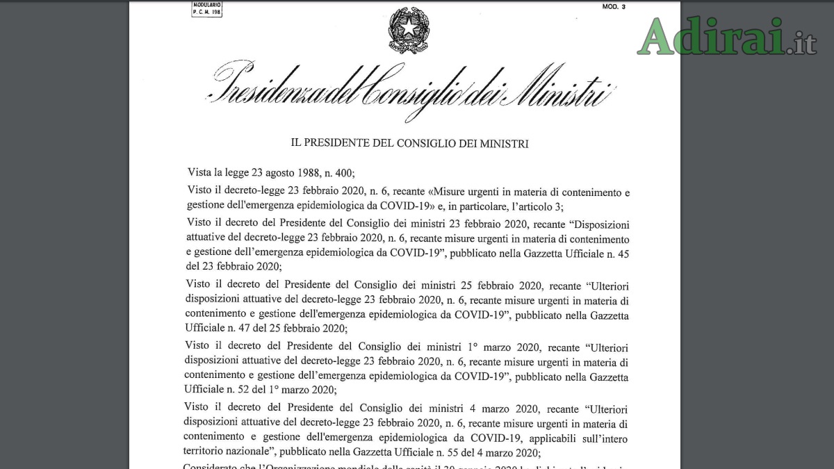 dpcm gazzetta ufficiale decreto coronavirus 8 marzo 2020