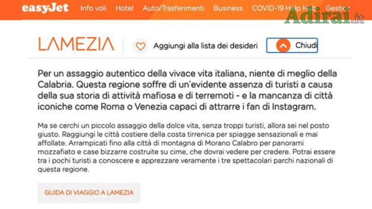easyjet pubblicità calabria offensiva