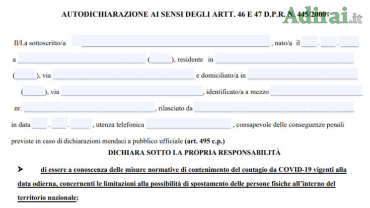 nuovo modulo autocertificazione pdf editabile dpcm ottobre